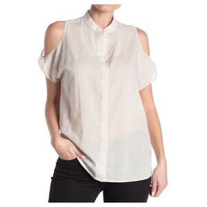 AllSaints Elsa Cold Shoulder Button Shirt Chalk White Cotton Mandarin Collar M